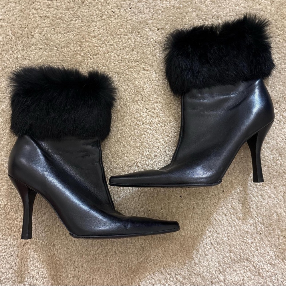 Leather rabbit fur boots
